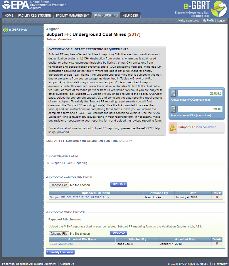 Subpart FF: Completed Reporting Form